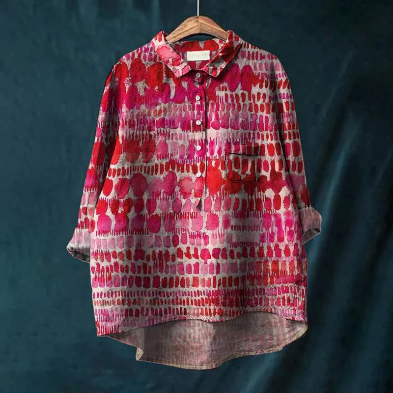 Summer Womens Casual Retro Animal Pattern Long Sleeve Pocket Shirt Hawaiian Style Printed Vneck Top 240810