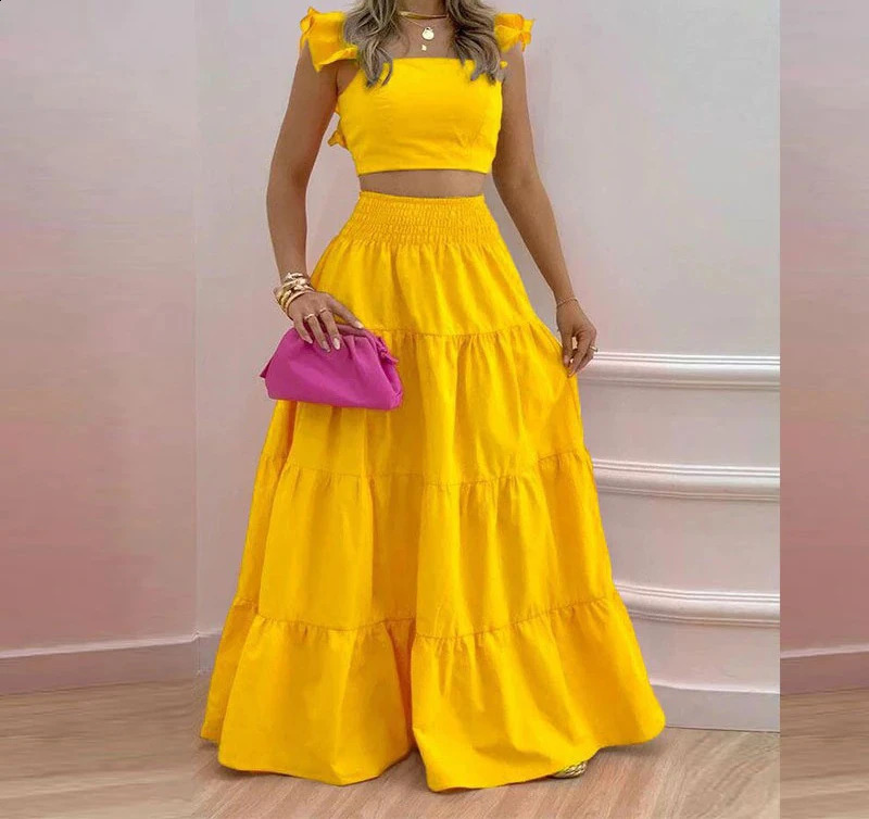 Skirt Y2k twopiece womens springsummer elegant and sexy collage sleeveless long sleeved suit 240810