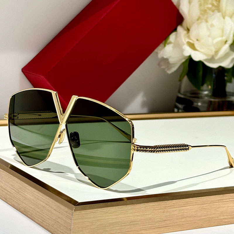 Luxury Womens Designer Polygonal Sunglasses 115C64 Frame Large V Frame Design UV400 Womens Fashion Vacation Sunglasses Metal Polygonal Frame Sunglasses