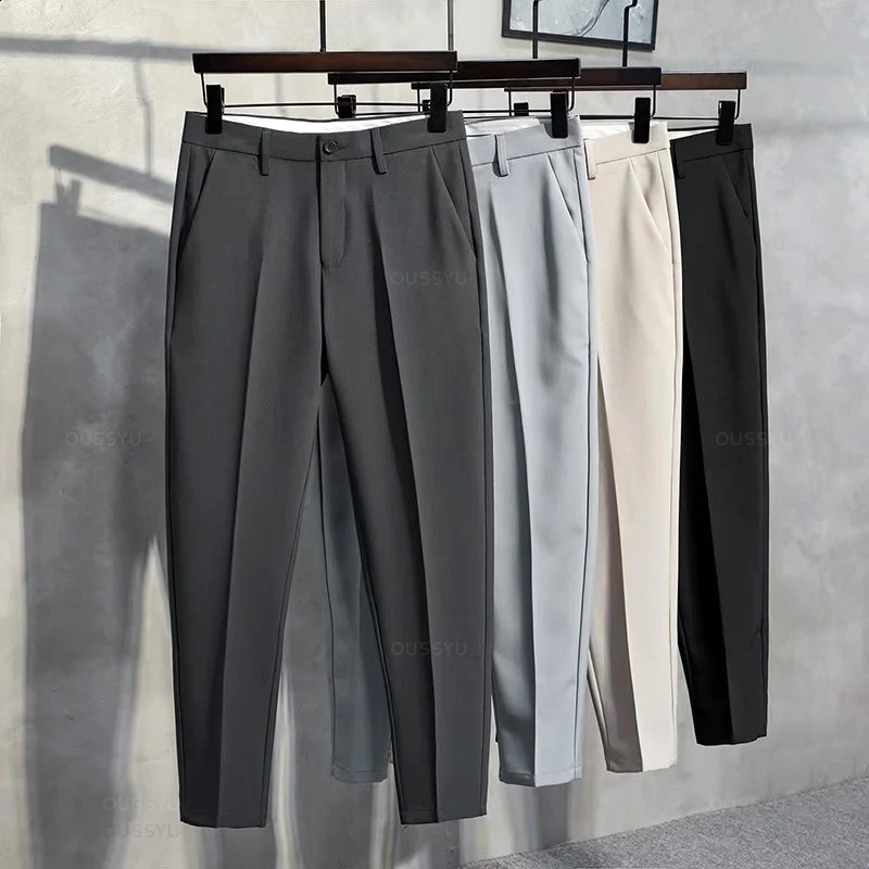 Spring Summer Suit Pants Men Thin Business Classic Grey Black Khaki Straight Korean Formal Trousers Male Plus Size 27-40 42 240810