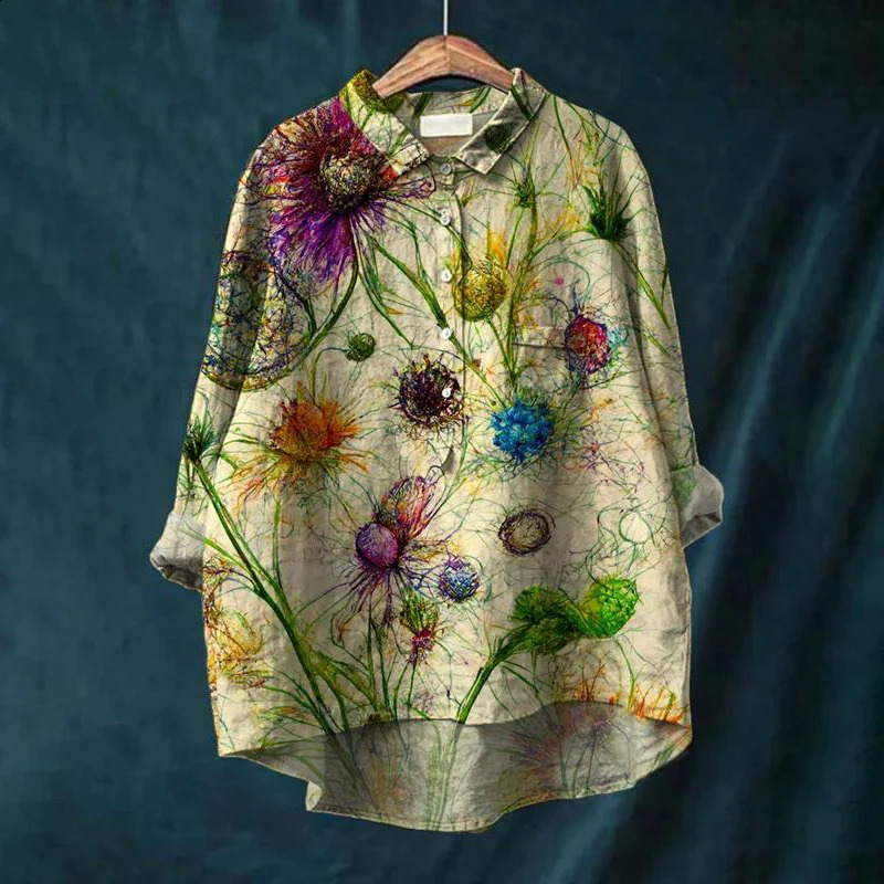 Summer Womens Casual Retro Animal Pattern Long Sleeve Pocket Shirt Hawaiian Style Printed Vneck Top 240810