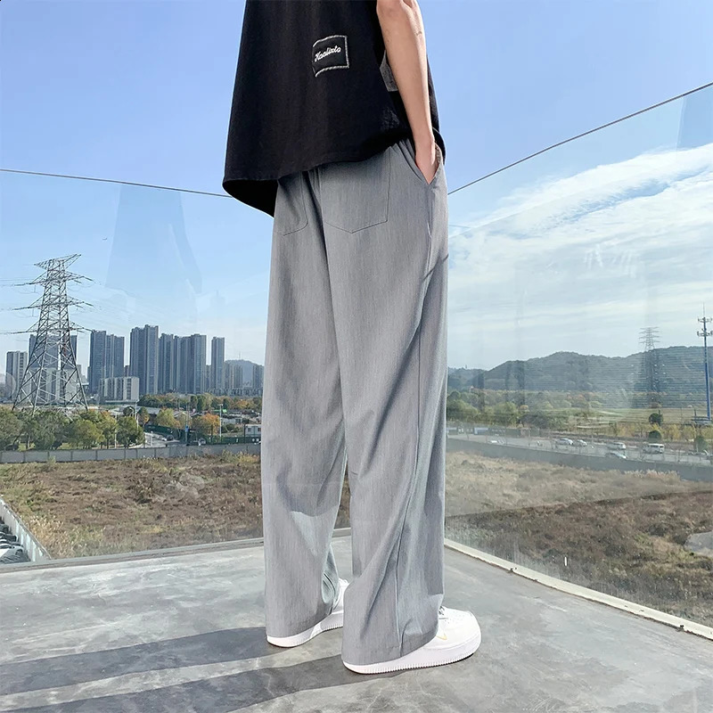 Summer Men Suit Pants Full Baggy Wide Leg Casual Pants Trousers Straight Solid Lightweight Nylon Fabric Oversize Unisex 240810