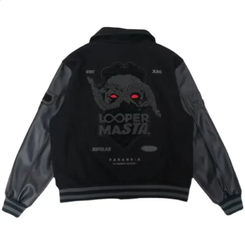 Mens Baseball Uniform Spring Autumn Y2K Retro Trend Leather Jacket Heavy Industry Embroidery Black Short Coats Ins 240810