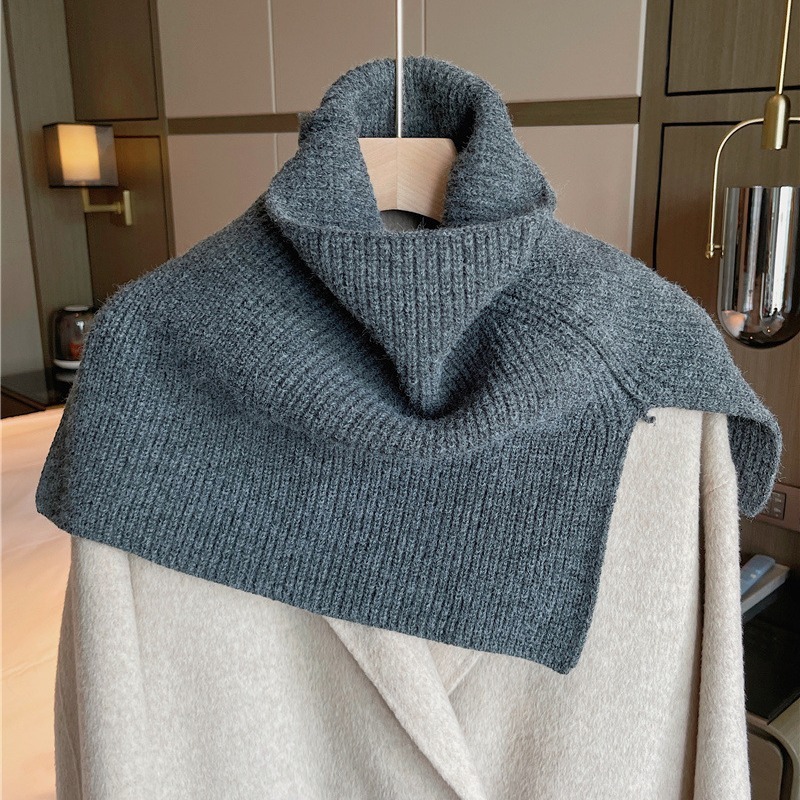 Scarf for Women in Winter New Fashion with Pullover Scarf for Women Solid Color Korean Style Versatile Neck with Wool Knitted Shawl