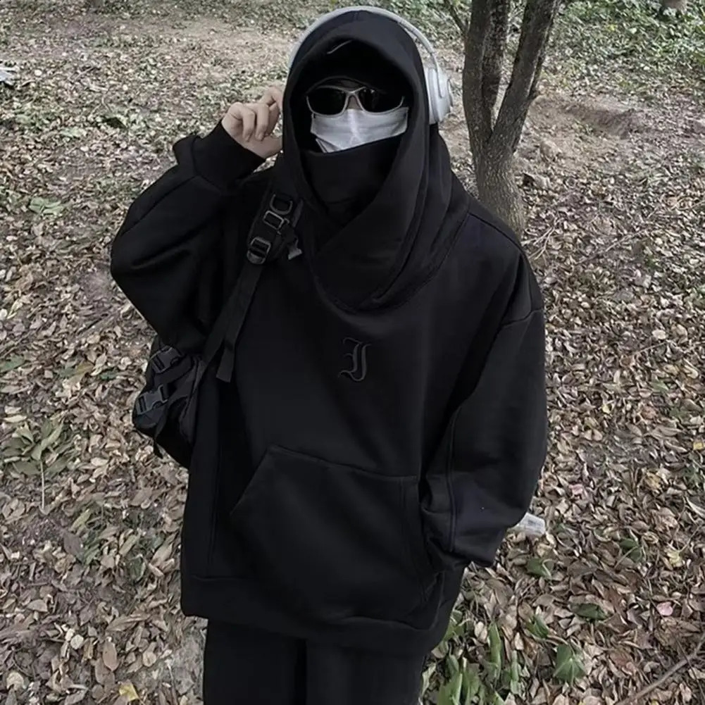 Men Polyester Sweatshirt Japanese Harajuku Cyber Punk Streetwear Mens Oversized Techwear Hoodie for Winter Comfort Hooded 240813