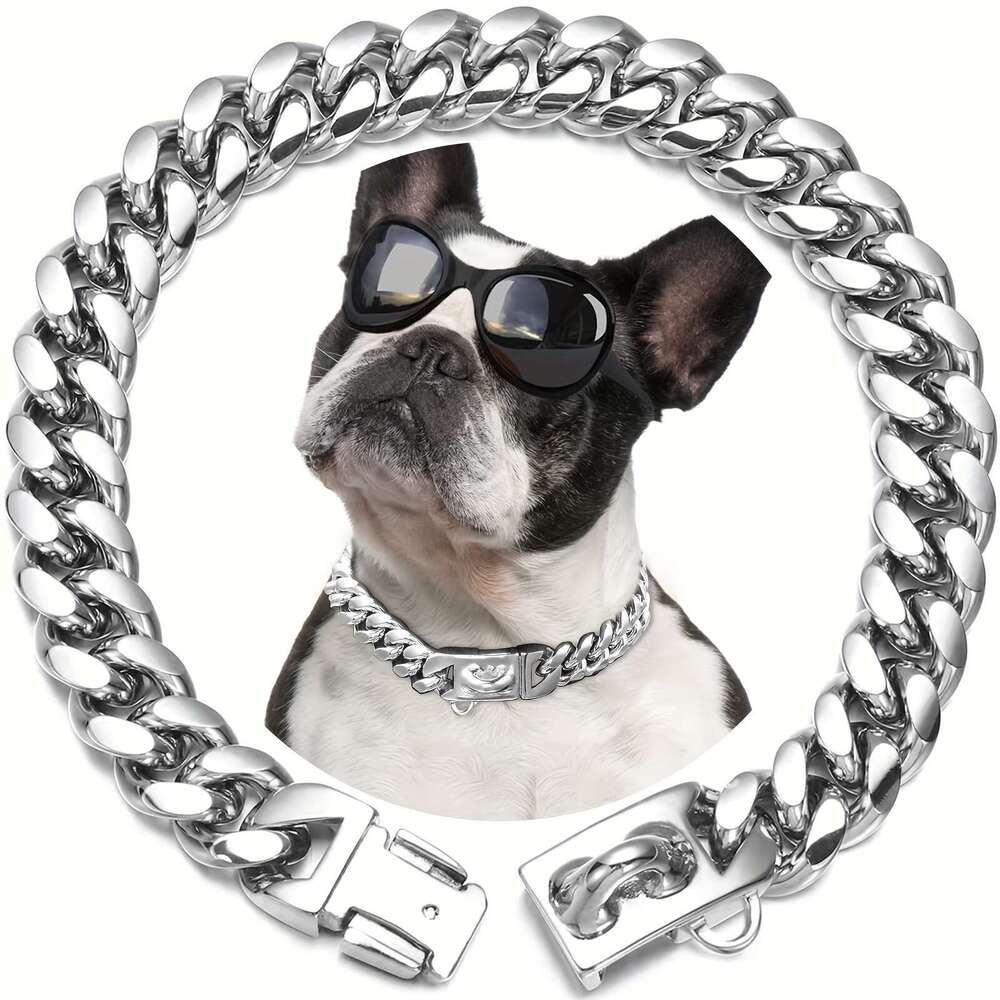 Heavy Duty Waterproof Cuban k Dog Collar with Stainless Steel Buckle - Durable Pet Necklace for Large Breeds