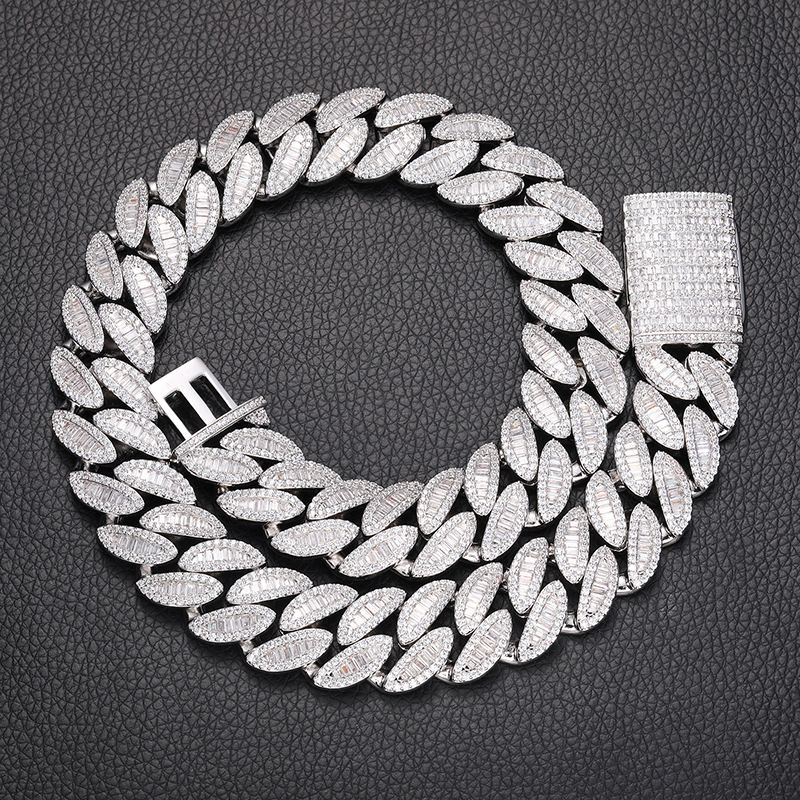 Cuban Link Chain Necklace for Men Micro Inlaied 3 Row T Square Bling Diamond Chains 20MM Wide Iced Out Necklaces Designer Prong Rock Hip Hop 18K Gold 