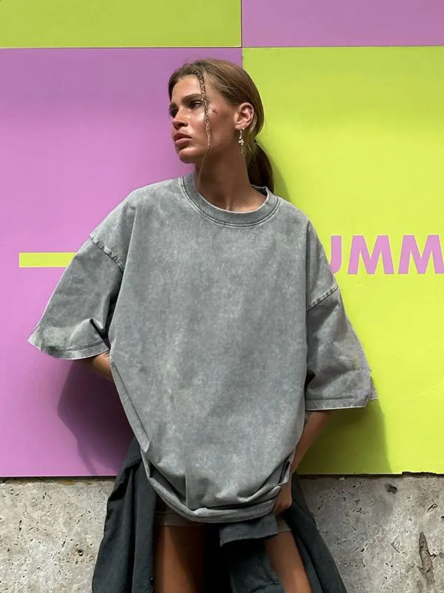 Hirsionsan Y2k 100% Cotton T Shirts Women Summer Vintage Clothes Washed Tees Casual Short Sleeve Basic Female Tops 240810