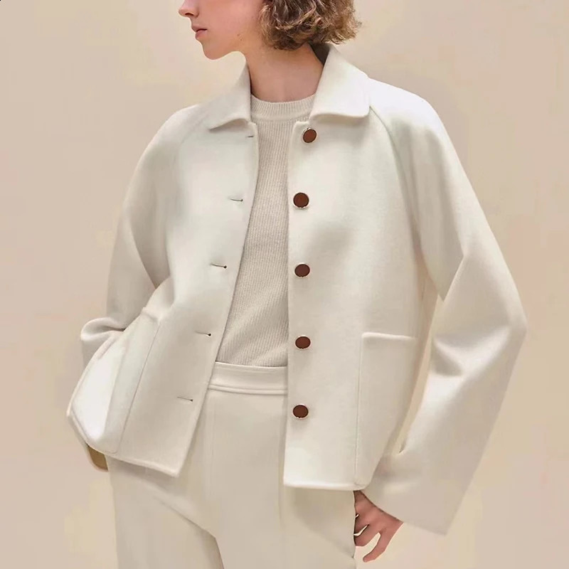 Womens Double Sided Tweed Cashmere Jacket Coat Customized Hardware Button High Quality Fashion Top Fall y2k 240810