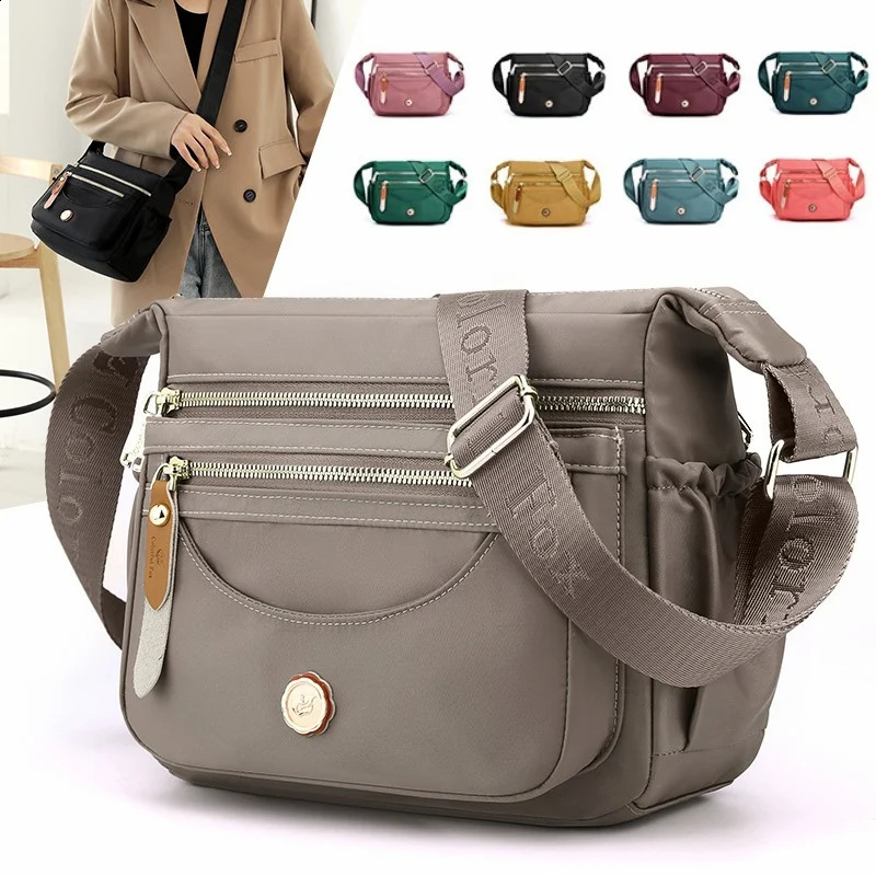 Women Nylon Shoulder Bag MultiPockets Crossbody Fashion Handbag Adjustable Strap Ladies Waterproof Messenger Satchels 240810