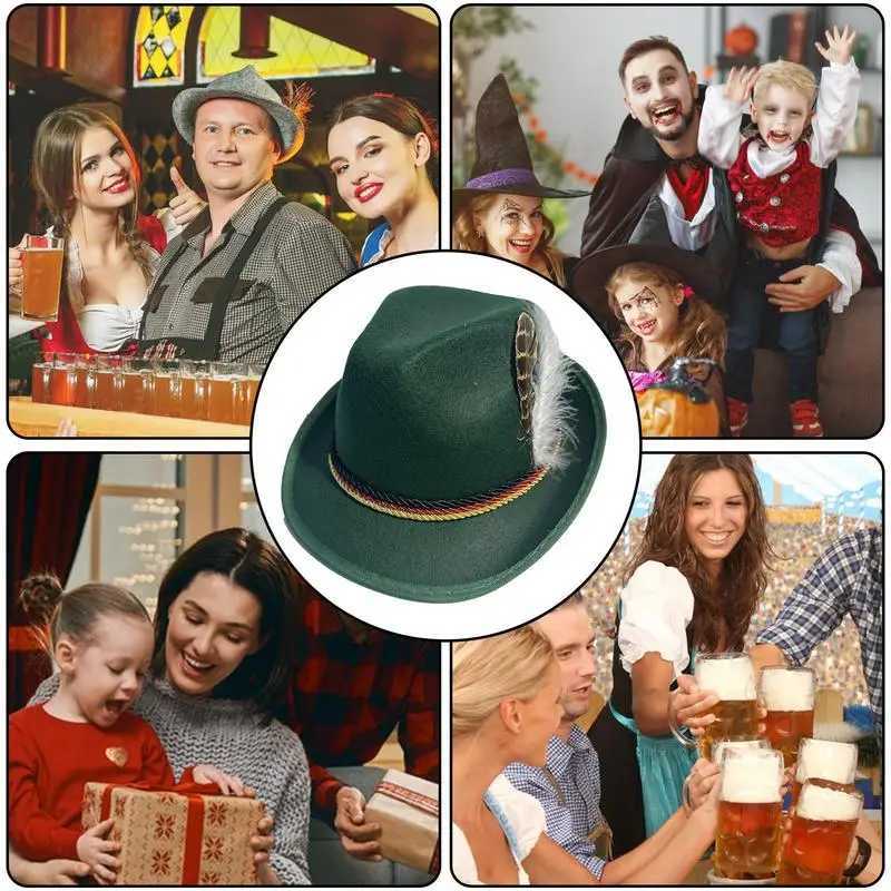 German Oktoberfest Hat Traditional Costume party Hat With Feather For Adults Novelty Fancy Dress Panama Hat Headwear Y240810