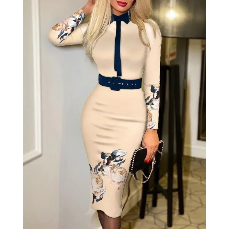 Autumn womens retro printed elegant suit collar ultra-thin fit full sleeve long skirt womens tight party vest240810
