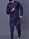 Mens fashion casual geometric print long sleeve two-piece set 240810
