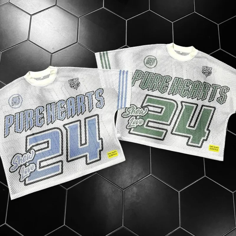 Y2K Tshirt American Fashion Breathable Splicing Bag Football Shirt Street Clothing Casual Neutral Short Sleeve Top 240822