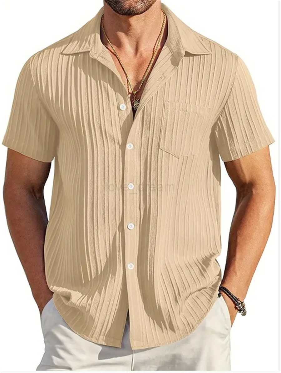 Cotton Hot Sale Mens Short-Sleeved Shirts Summer Solid Color Turn-down collar Casual Beach Style Plus SizeXJ240812