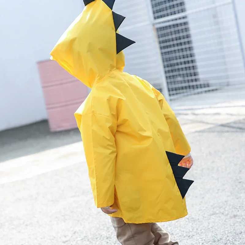 Cute Dinosaur Polyester Baby Raincoat Outdoor Waterproof Rain Coat Children Impermeable Poncho Boys Girls Rain Jacket Yellow Y240813
