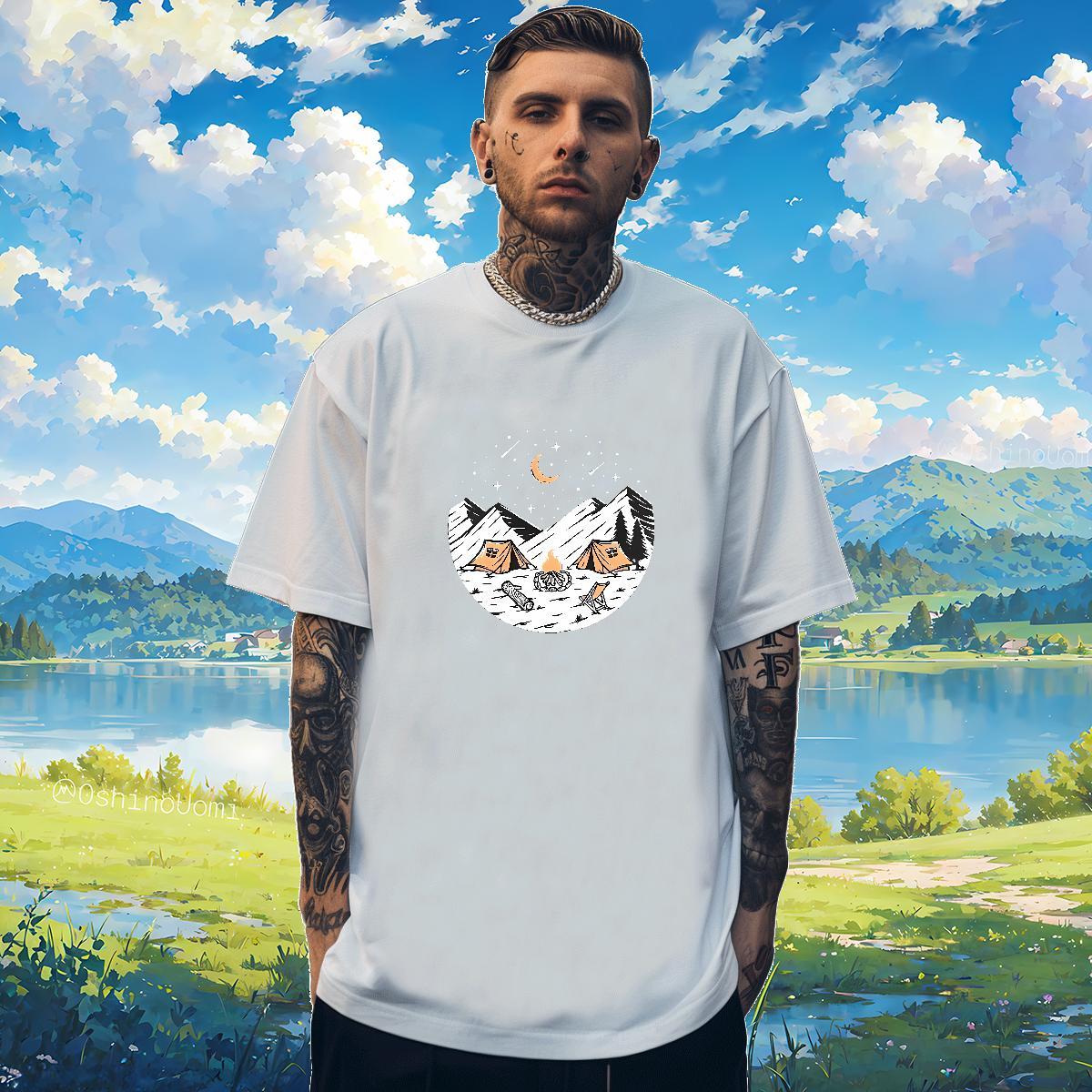 Wholesale Men Tees mountains 100% Cotton 230g Spring Summer Breathable Short Sleeve T Shirt For Man Cartoon Printing L-4XL Designer Tees Shirts