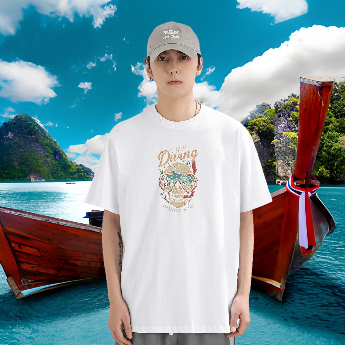 Stylist T-Shirts for Men skull Clothings 100% Cotton 230g Street Casual Brand Oversized O Neck Short Sleeves Mens Tshirts