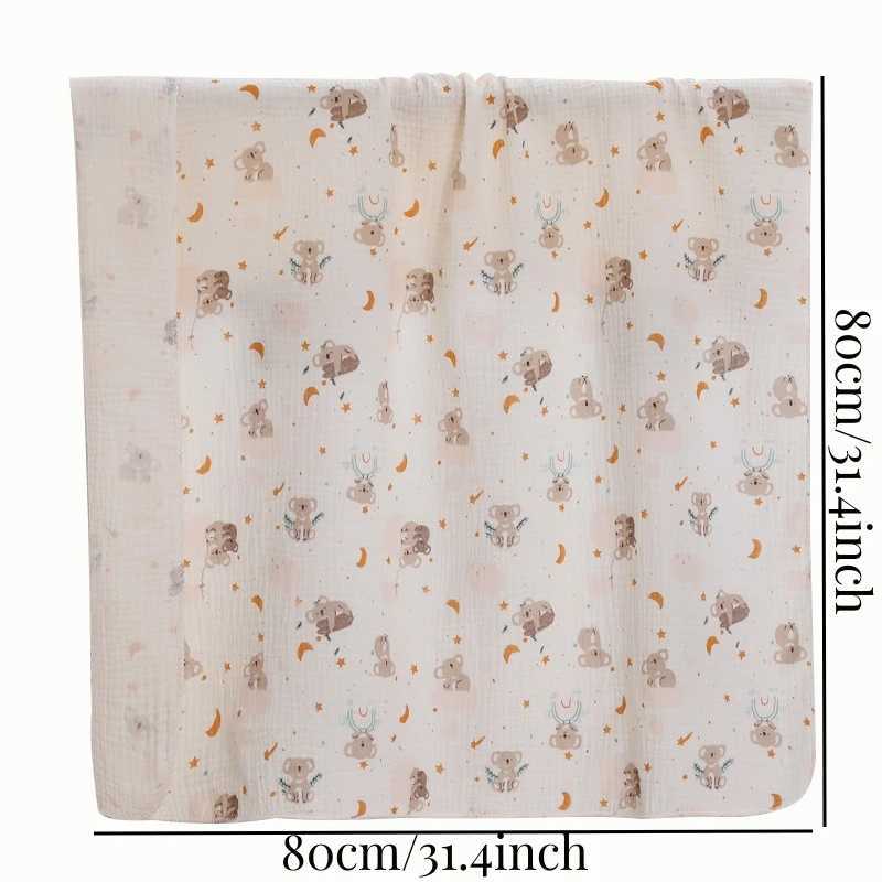 Cotton plain weave cute cartoon printed baby cotton blanket soft and breathable newborn baby receiving blanketW240810