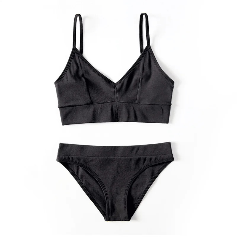 Thread Cotton Backless Bra and Panties Set Wireless Unlined Bra Set Underwear for Bralette Top Lingerie Women 240812