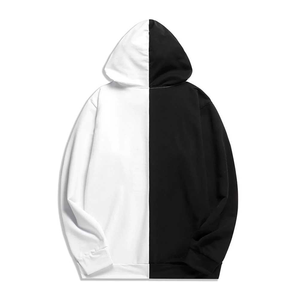 Mens Hoodie Long Sleeve Black and White Splicing Work Loose Oversized Sweater Harajuku Basic Casual HoodieW240724