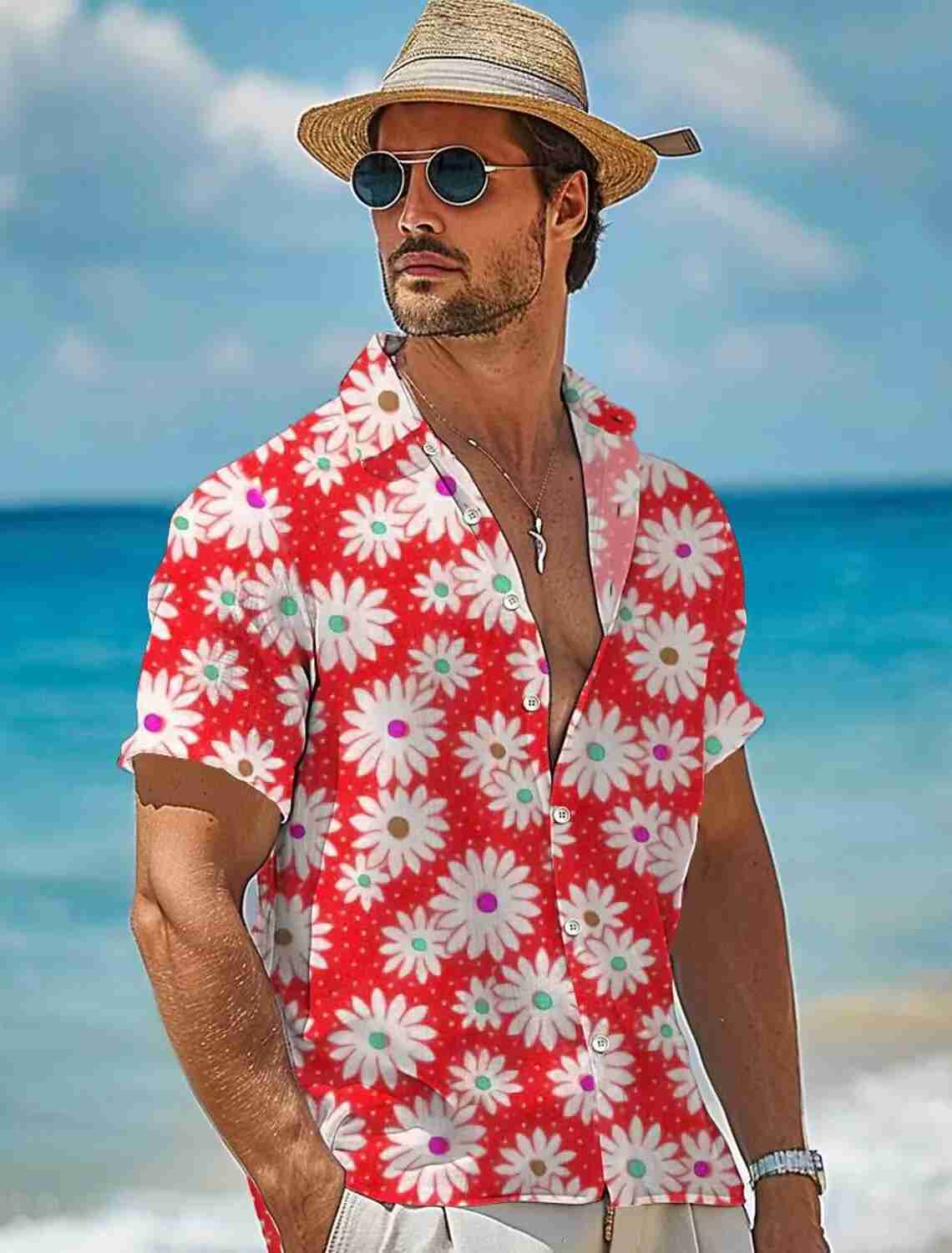 Mens Shirts Summer Hawaiian Shirt Casual Shirt Beach Shirt Short Sleeve Flower Plants Lapel Hawaiian Holiday Clothing ApparelXJ240812