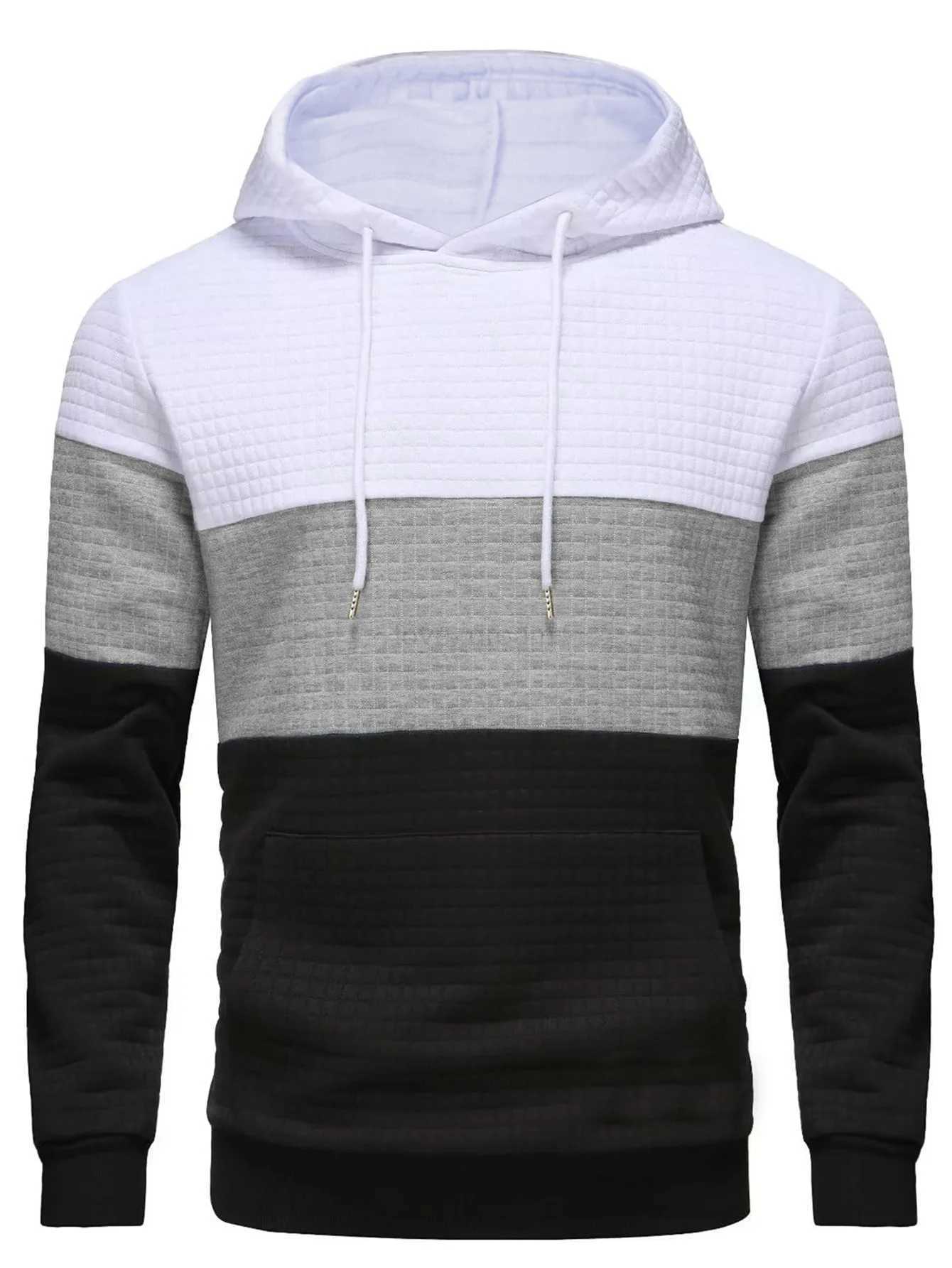 Large size mens hoodie pullover plaid color matching vintage jacquard leisure sports hoodie men SweatshirtsXJ240812