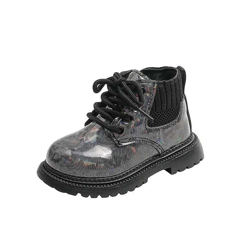 Childrens shoes girls shoes smooth leather childrens leather boots short boots fashionable childrens version platform foot boots soft sole W240810