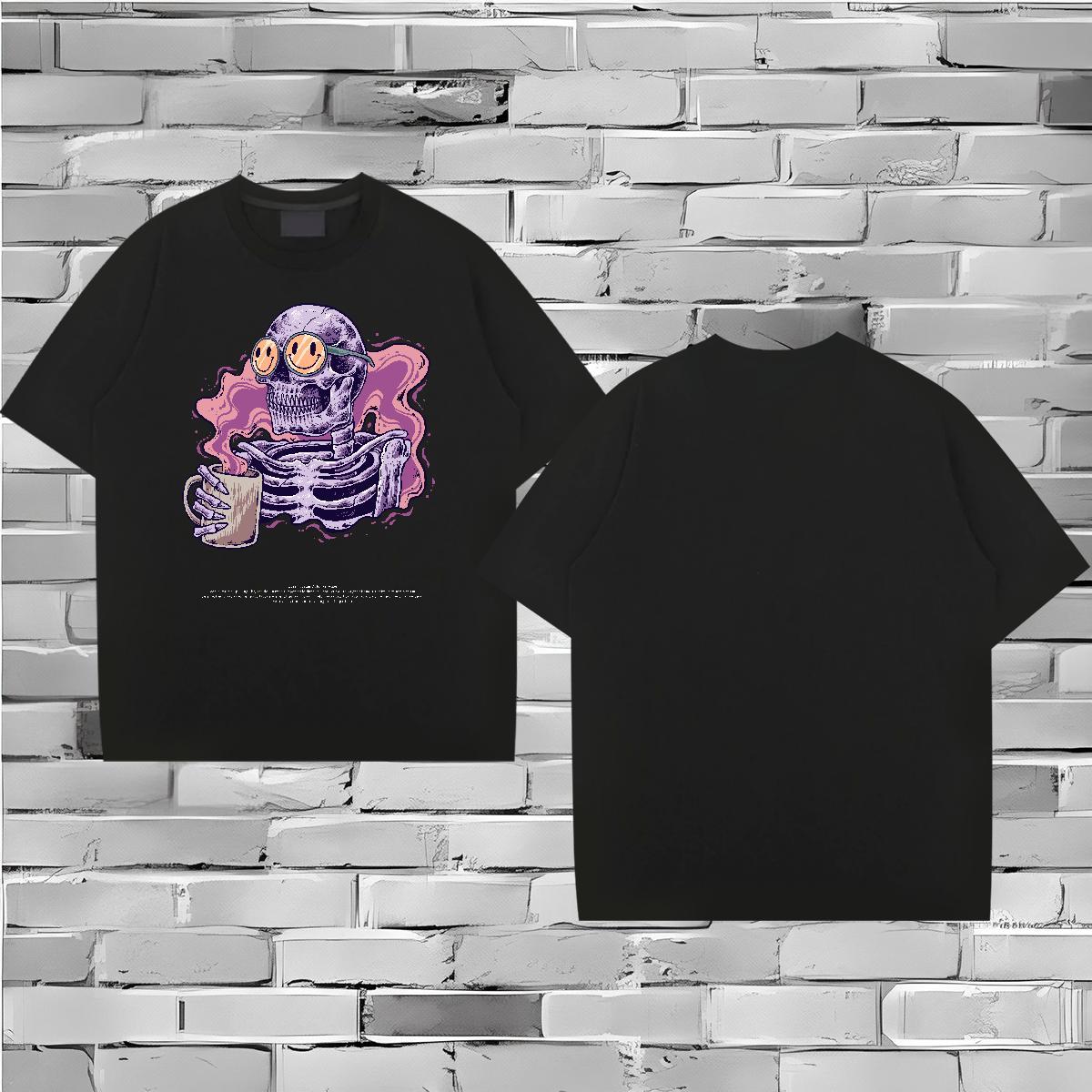 2024 T Shirt For Man skull Tshirts 230g Cotton Hip Hop Street Brand Custom Cartoon Pure Cotton Men Clothes T-Shirt
