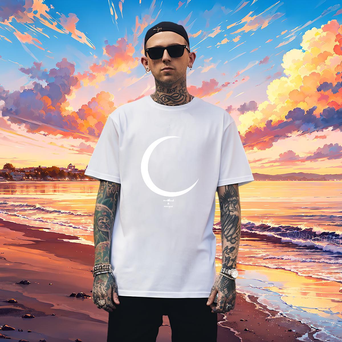 Soft Mens Tshirts moon 230g 100% Cotton Sports Casual Pure Cotton Men T Shirts Black White Fashion Casual Tops Shirt