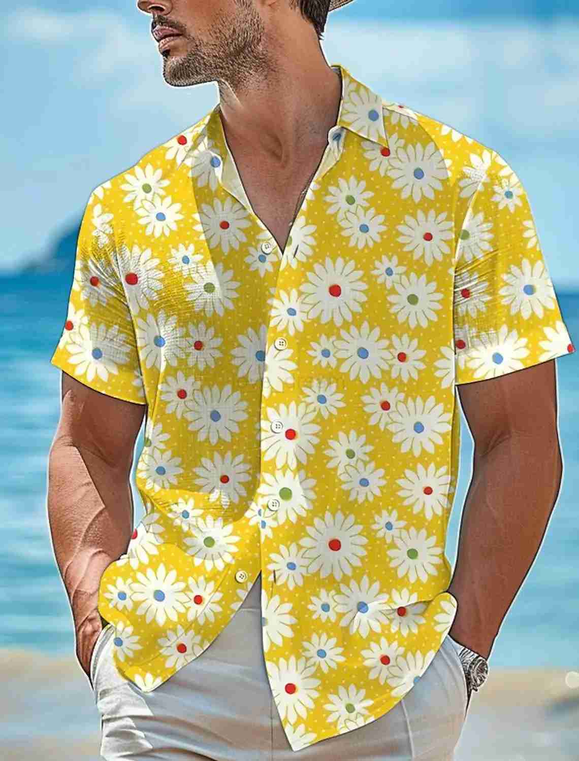 Mens Shirts Summer Hawaiian Shirt Casual Shirt Beach Shirt Short Sleeve Flower Plants Lapel Hawaiian Holiday Clothing ApparelXJ240812