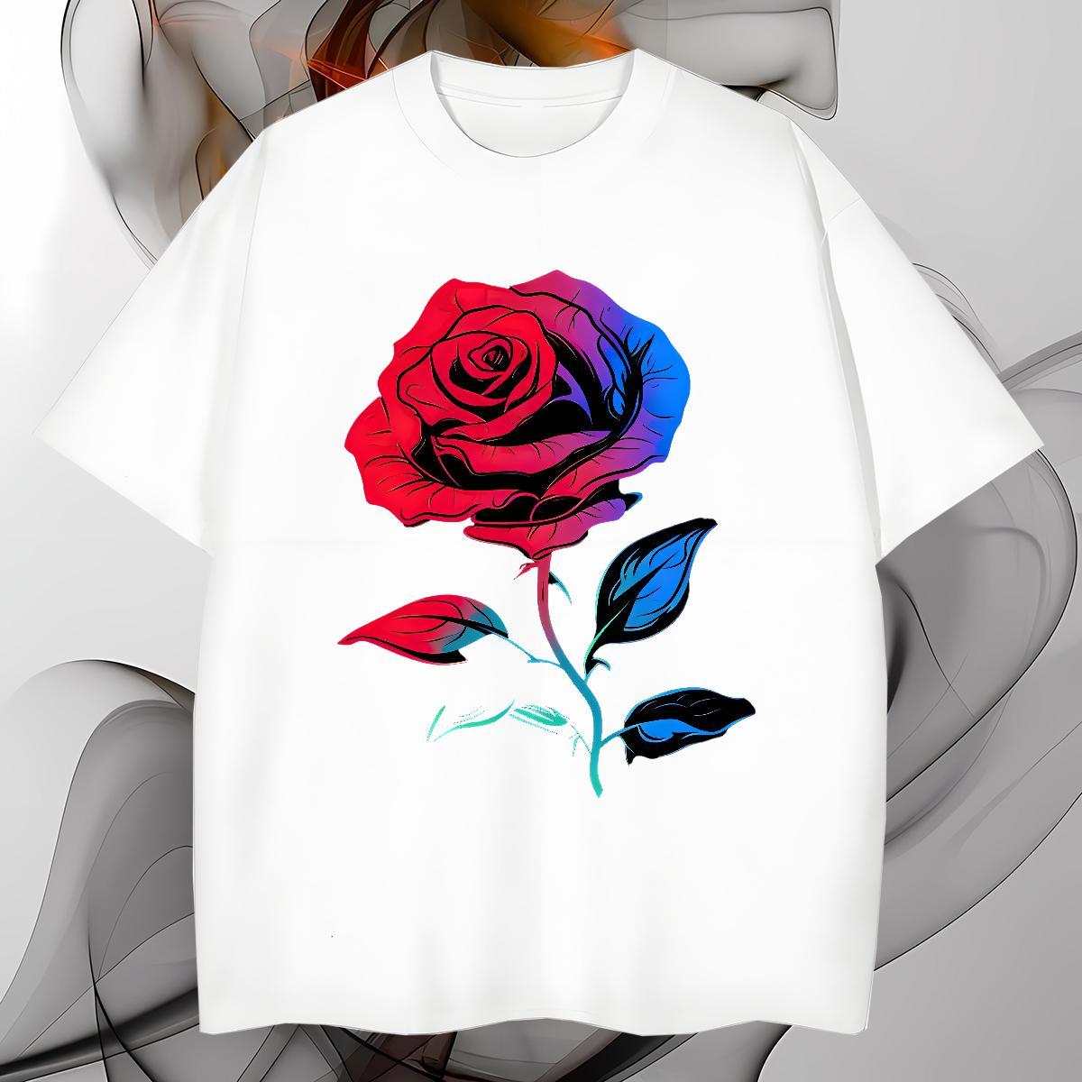 T-Shirts for Men 230g Pure Cotton ROSE Outdoor O Neck Short Sleeves DIY Men Clothes T-Shirt 2024 Designer High Quality Tee Shirt