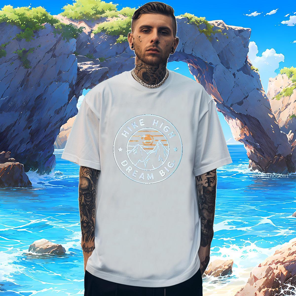 Loose Fit Men Clothes T-Shirt sun 230g Pure Cotton High Street Hip Hop Breathable Crew Neck Man T Shirts DIY Printed 2024 Summer Tees Shirts