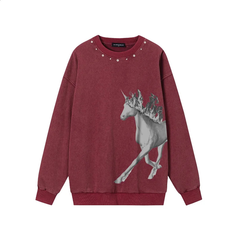 Quality American Street Y2kLong Sleeve T-shirt Vintage Wash Old Cartoon Art Picture Loose Mens Long Sleeve T-shirt 240812