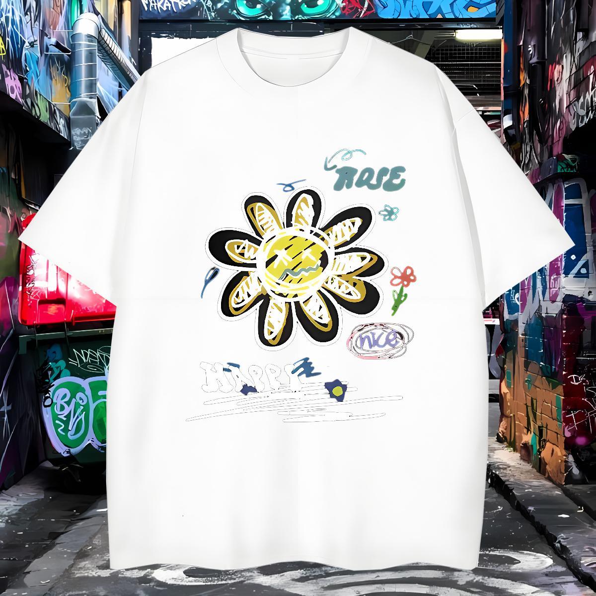 T-Shirts for Men 230g Pure Cotton flower Home Outdoor O Neck Short Sleeves Custom Cartoon Tshirts Wholesale Cool Tops