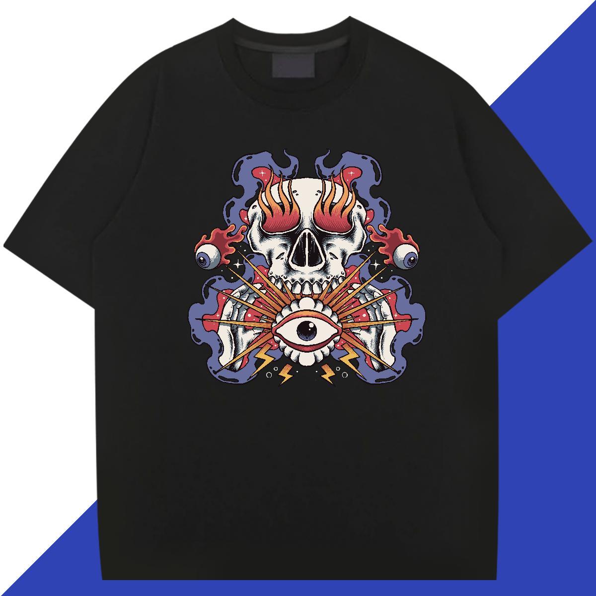 Fashion Designer Men T Shirts skull Tees 230g Cotton Anime Printing Street Cool Plus Size Custom O-Neck Short Sleeve Men Tshirts