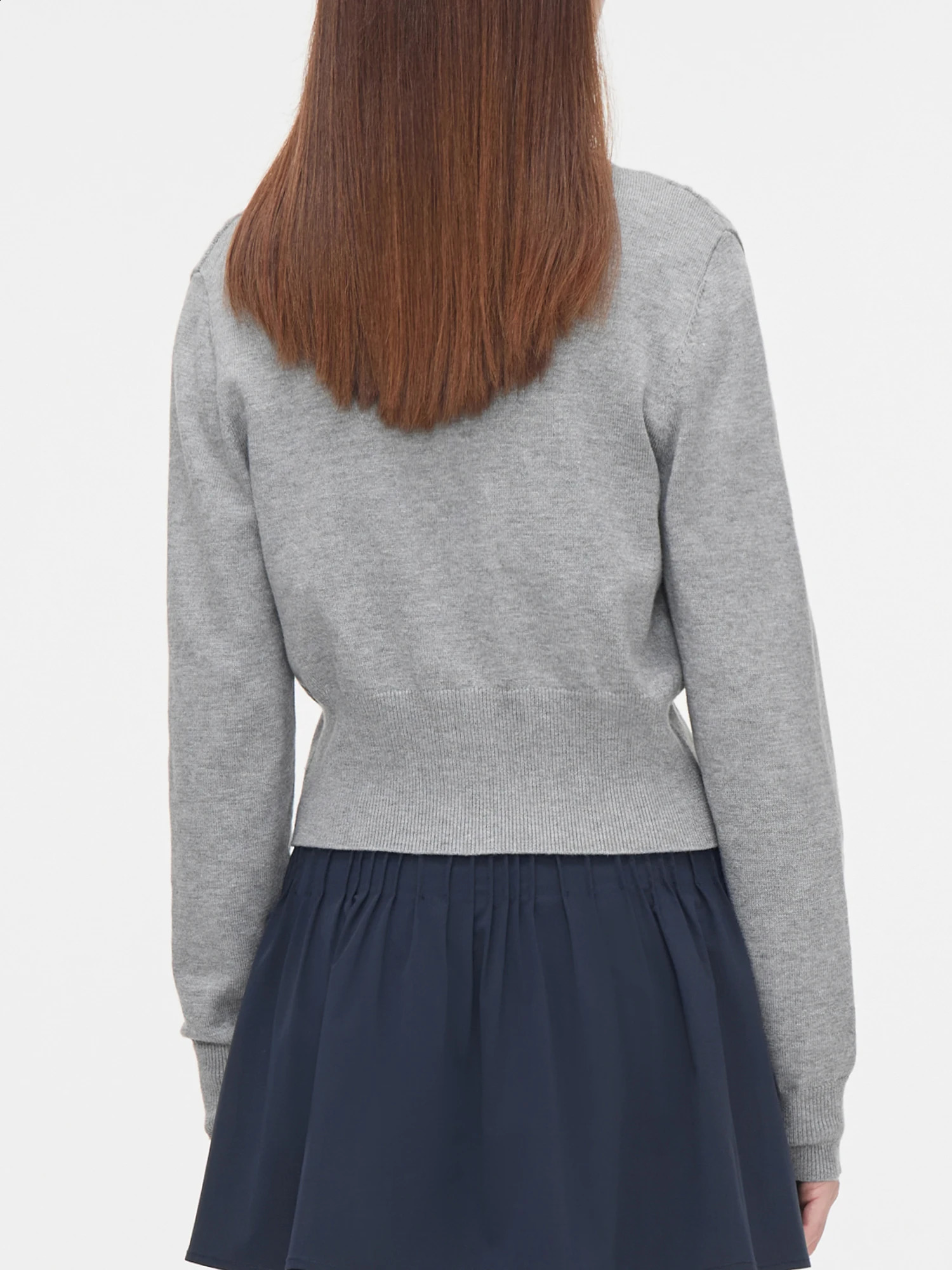 FSLE Women Grey Sweater Cardigans V-neck Single Breasted Office Lady Autumn Short Knitted Long Sleeve Coats 24FS13163 240812
