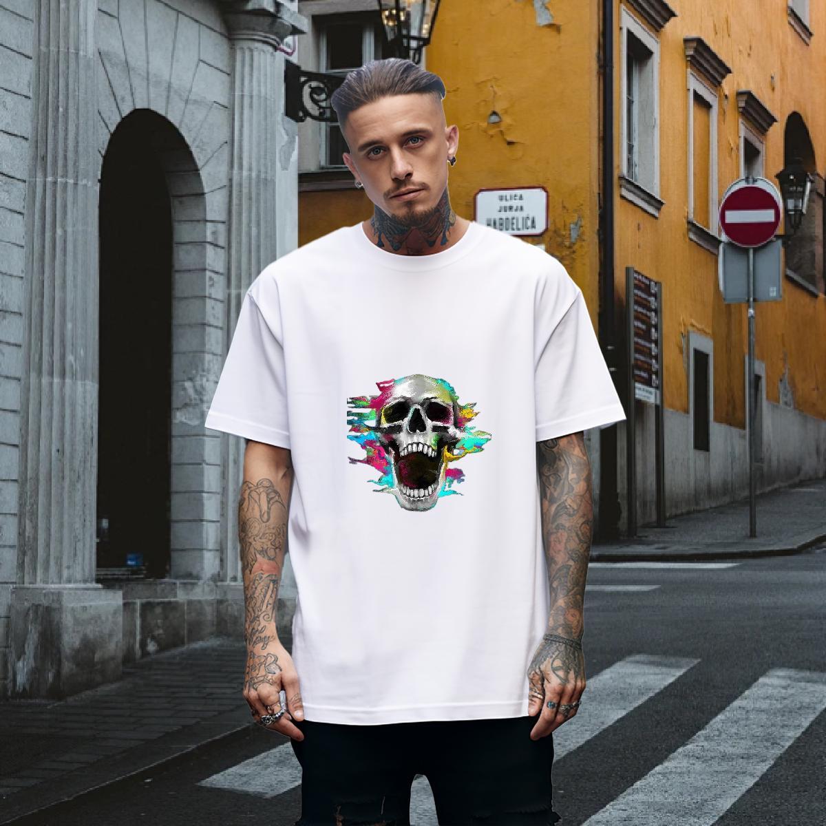 Wholesale Man T Shirts skull Tops Tees 230g Cotton Sports Casual Cool Design DIY Printed O-Neck Short Sleeve Tshirts