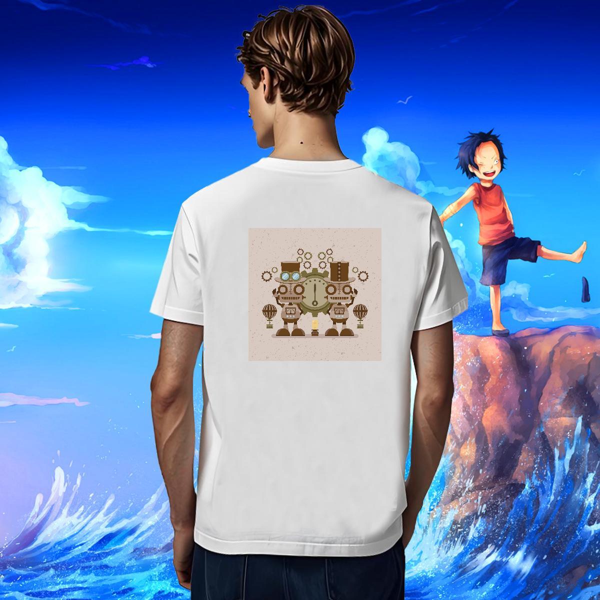 Brand Mens T Shirts robot Tops Tees 230g Pure Cotton Hip Hop Street Loose Cartoon Print O Neck Short Sleeves Men Clothes T-Shirt