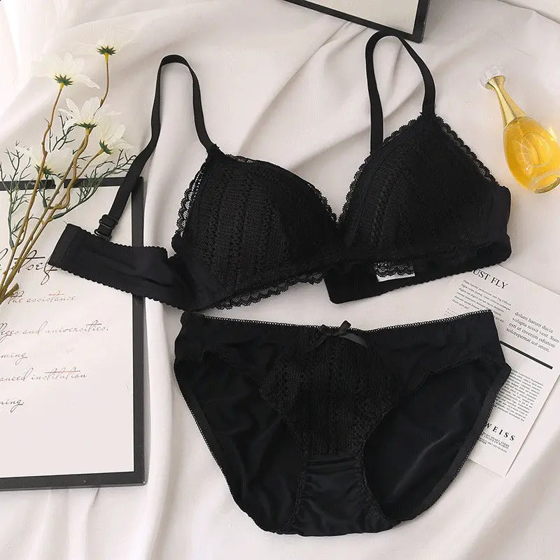 Bra Panty Set Sexy Lace Panties Lingerie Femme Underwear Set Push Up Thin 34 Triangle Cups Bralette Hollow Out Briefs Wholesale 240812