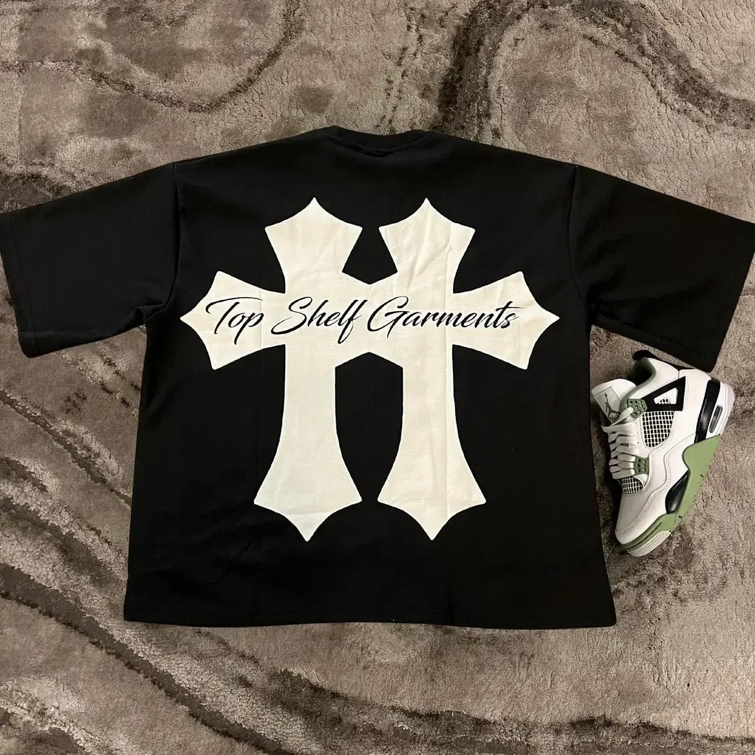 American Harajuku casual fashion short-sleeved top Y2K street hip-hop Gothic trend letter print mens oversized T-shirt 240812