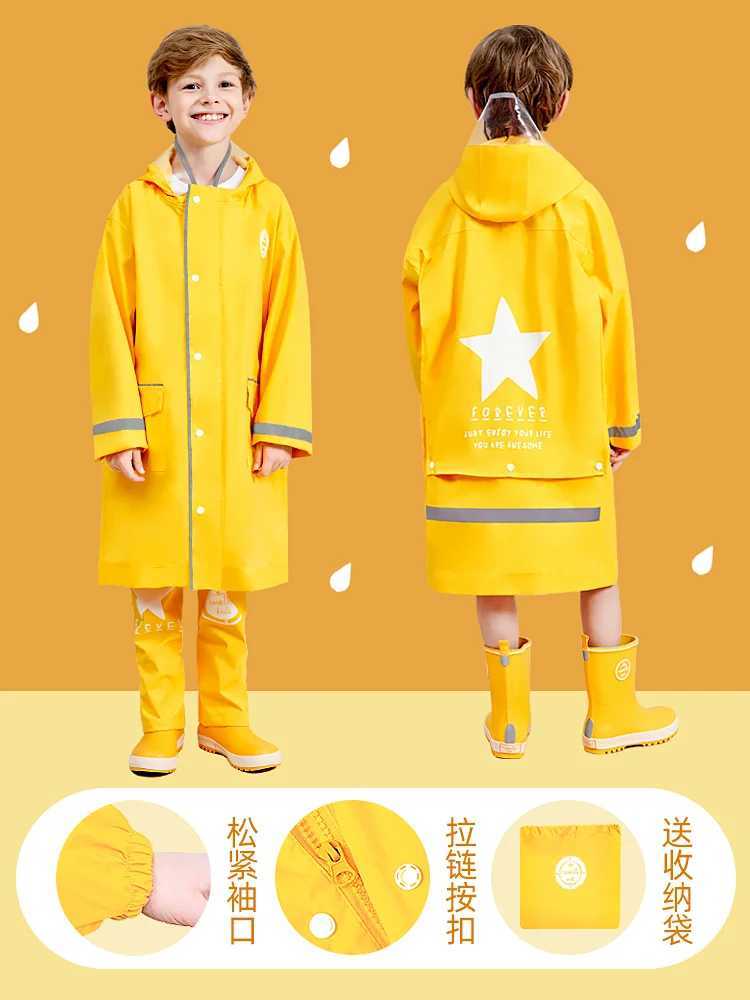 Hooded Waterproof Raincoat Jacket Macaron Color Cute Childrens Thin Suit Schoolbag Big Kid Poncho Household Supplies Rain Coat Y240810