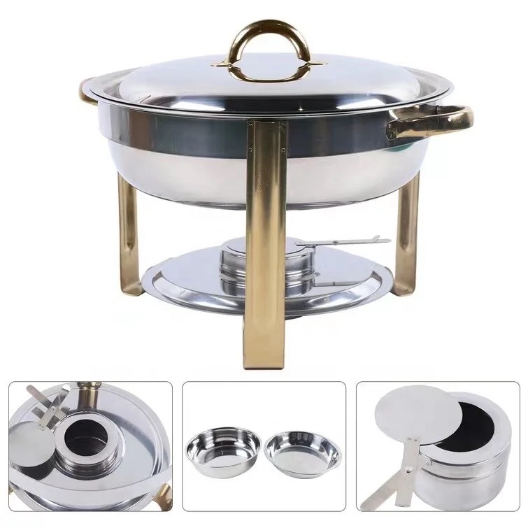 Dishes & Plates 4.5L Stainless Steel Chafer Buffet Chafing Dish Set Catering Pans Food Warmer Lid Round Chafe Circular alcohol stove food heater