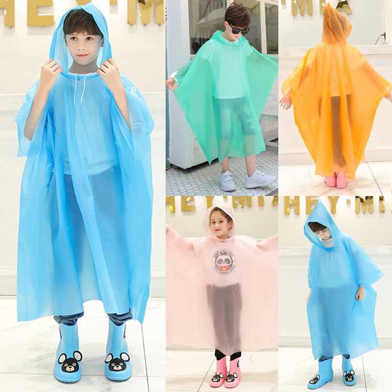Children Raincoat Transparent Waterproof Plastic Reusable Rain Poncho Hood Raincoats Rain Gear Y240810