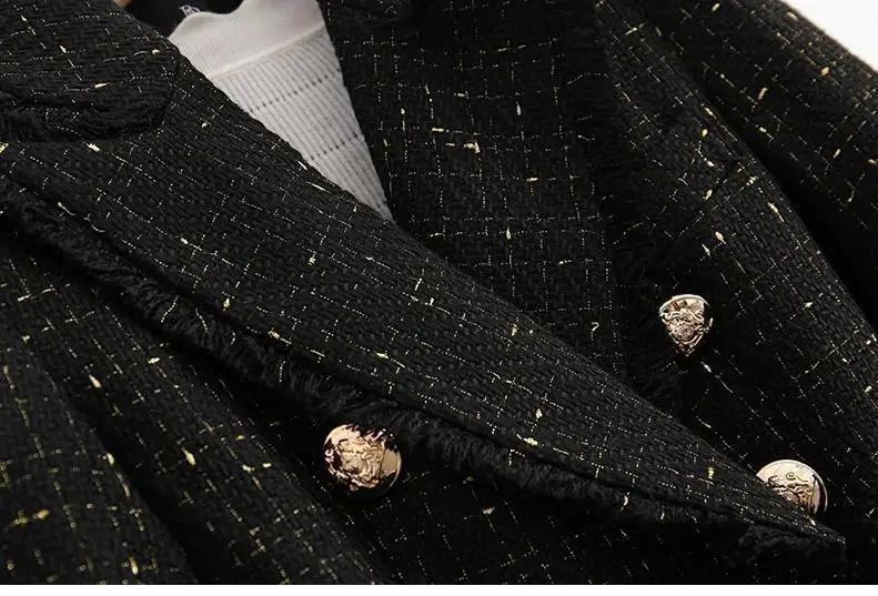 Tweed White Black Blazers For Women Elegant Chic Office Ladies Long Sleeve Solid Jacket Female Vintage Burr Coats Tops Clothing 240812