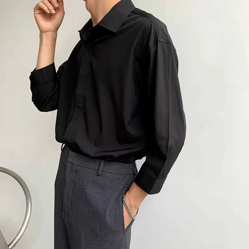 2023 spring summer new fashion casual business mens clothing Solid Color loose Long Sleeve simplicity Commute Korean ShirtXJ240812