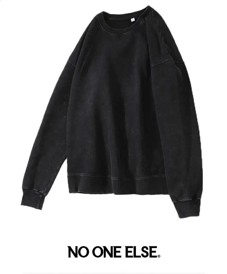 100% Cotton Retro Washed Long Sleeve Men T Shirt Loose Oversized Streetwear Trendy Pullovers Autumn Cotton Sweatshirt Hoodies 240812