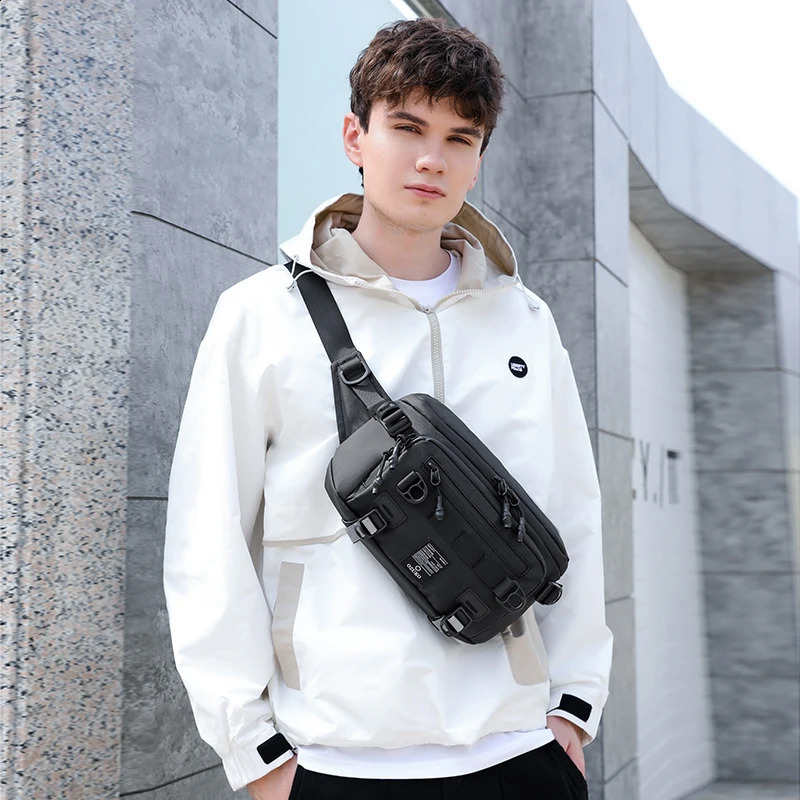 OZUKO Fashion Mens Waterproof Waist Bag Outdoor Sports Strap Chest Bag Tactical Fanny Bag Mens Youth High Quality Cross Body Bag 240812