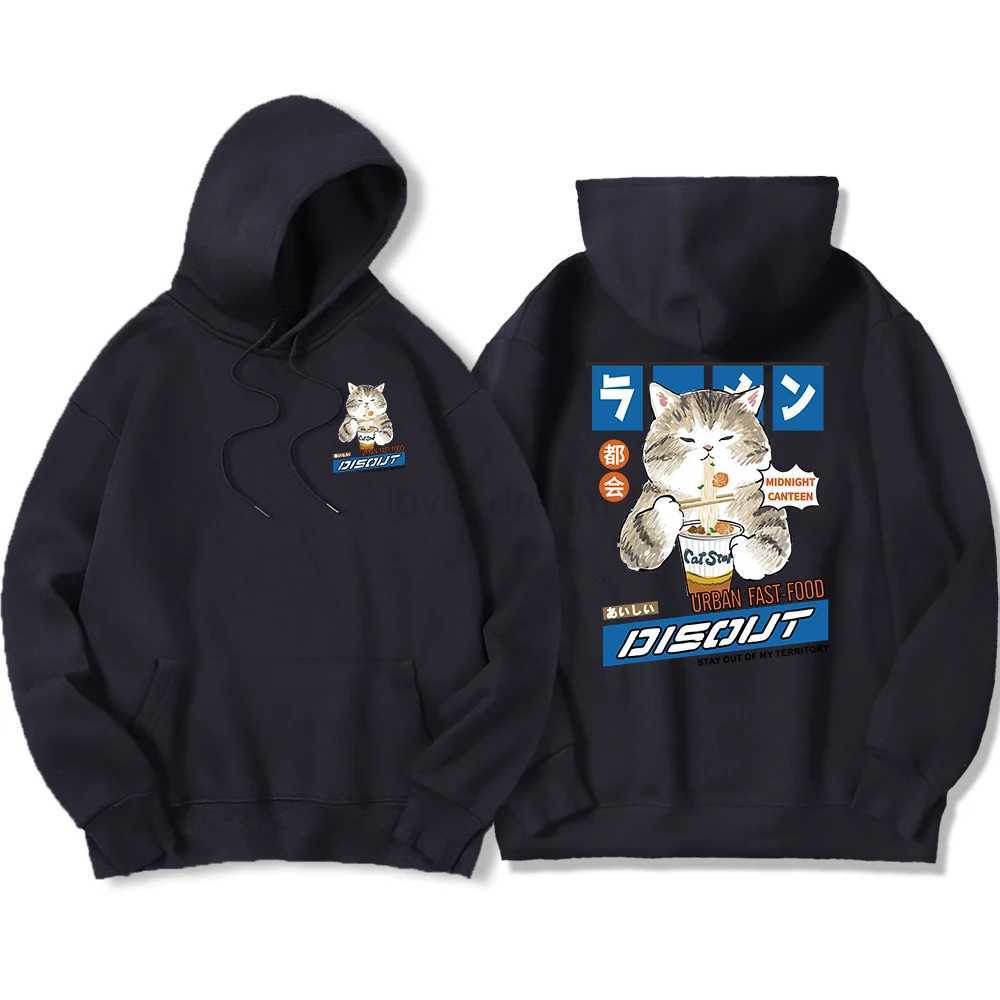Japanese Harajuku Noodle And Sushi Cat Male Hoody Harajuku S-Xxl Sweatshirt Fashion Warmhooded Autumn Warm Oversize StreetwearXJ240812