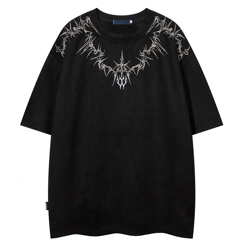Mens China-chic Style Suede Short Sleeve T-shirt Mens Spring and Summer New Personalized Embroidery Top